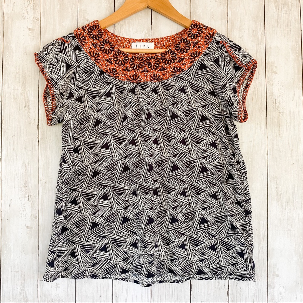 THML Floral Embroidered Triangle Geometric Top S